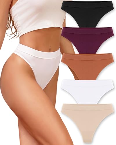ROSYCORAL High Waisted Thong for Women Panties Breathable Sporty Tangas Seamless No Show Underwear Pack S-XL