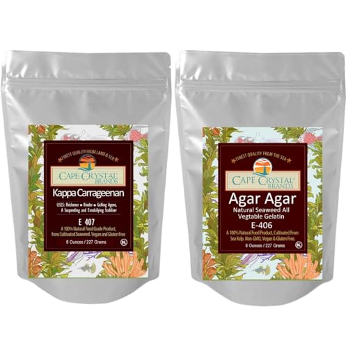 Cape Crystal Brands Value PAK-4: Agar Agar + Kappa Carrageenan (8 oz Each) – Vegan Gelatin Replacement for Candy, Capsules, Custards, Plant-Based Gels