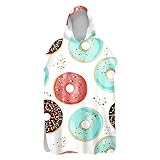 Kinder Badeponcho mit Kapuze,Morbuy 3D Donut Essen Druck Bademantel Mikrofaser Weich Badetuch Schnelltrocknend Surf Poncho für Mädchen Jungen Erwachsene Schwimmen Strand sxm20210820c (Sterne,80x110cm)