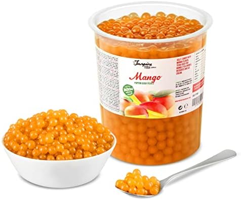 INSPIRE FOOD Popping Boba Pearls for Bubble Tea - 2 lbs | Mango | Bursting Pearls Bubble | Real Fruit Juice For Shakes, Desserts, Smoothies | 100% Vegan & Glutenfree