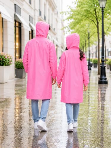 Image of Hooded Waterproof Men's & Women's Raincoat, Lightweight Long Rain Jacket, Button Front, Windproof Outdoor Rainwear | Free Size |