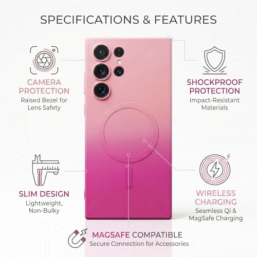 Image of amazon basics Gradient Mag-Safe Case for Samsung Galaxy S22 Ultra | Soft Silicone Shockproof Cover with Camera Protection | Slim Lightweight Design | Smooth Touch & Durable - Light and Dark Pink