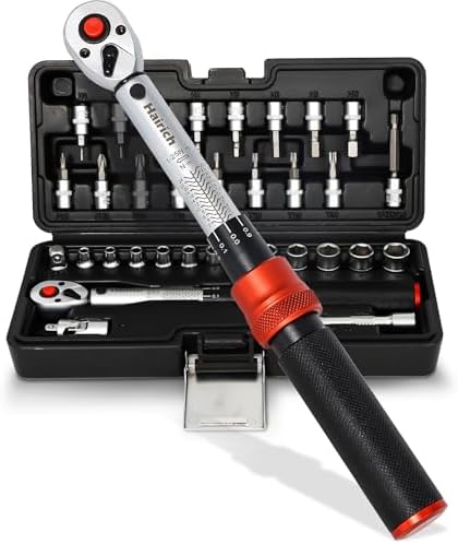 Hairich Drehmomentschlüssel Fahrrad 1/4 Zoll 1–25 Nm, ±3% Genauigkeit, 72-Zähne Ratsche, 33-teiliges Torque Wrench Set mit Verlängerung, 1/4"- 3/8" Adapter & Kardangelenk, für Fahr
