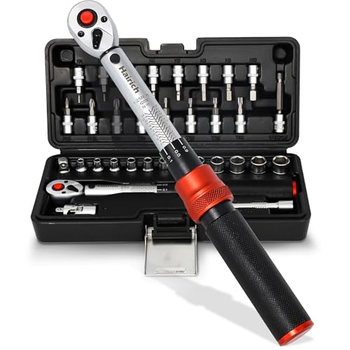 Hairich Drehmomentschlüssel Fahrrad 1/4 Zoll 125 Nm 3% Genauigkeit 72-Zähne Ratsche 33-teiliges Torque Wrench Set mit Verlängerung 1/4- 3/8 Adapter & Kardangelenk für Fahrrad & Motorrad