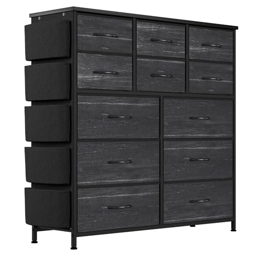 Dresser for Bedroom with 12 Drawer, Dressers & Chests of Drawers for Hallway, Entryway, Storage Organizer Unit with Fabric, Sturdy Metal Frame, Wood T