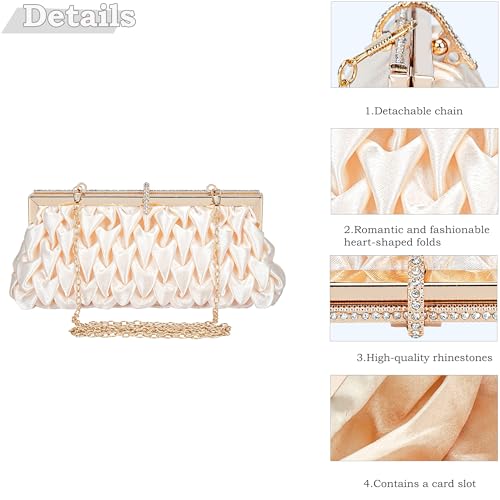 Image of Classic Satin Clutch Bag Diamante Embellished Formal Evening Handbag for Wedding Prom Party Purses