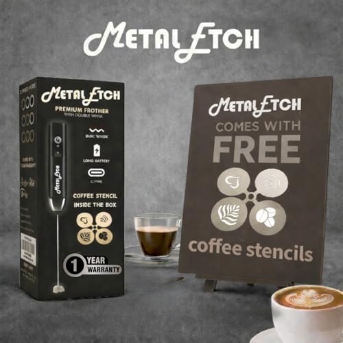 Image of Coffee Frother Electric Rechargeable Coffee Maker Machine | Free Coffee Stencils | Electric Coffee Frother Machine & Milk Whisker with Double Whisk Coffee Blender | 1 Year Warranty |