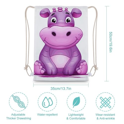 Drawstring Backpack Gym Bag Cartoon Purple Hippo Cinch Sackpack Waterproof Beach Bag for Women Men2
