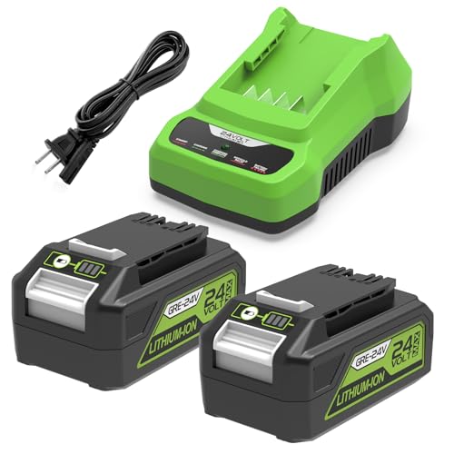 Powilling 2 Packs 6.5Ah Compatible with Greenworks 24V Battery and Charger