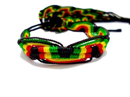 2 Pcs Rasta Friendship Bracelets New Band Tie-on Reggae Carnival Red Green