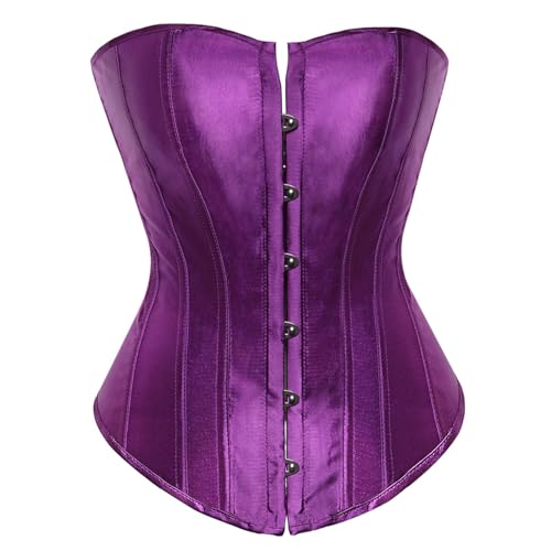 Springcmy Women Bustier Corset Top Shapewear Sexy Lingerie Sets Satin Waist Plus Size Gothic Push Up Cincher Overbust (A-Purple S)
