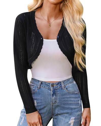 Totatuit Women's Long Sleeve Cropped Cardigan Open Front Bolero Shrugs for Dresses Fall Knit Crochet Cardigan