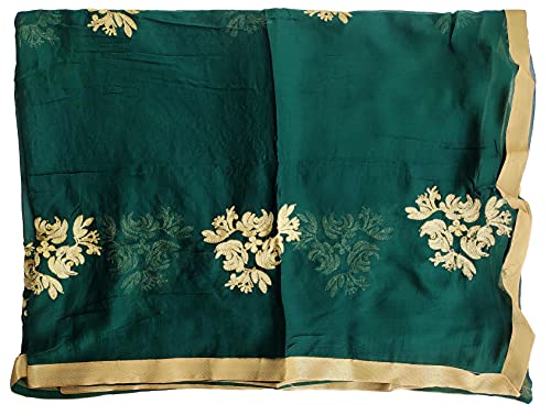 Image of Youthquake Golden Embroidered Work Chiffon Dupatta For Womens & Girls With 4 Side Gold Lace