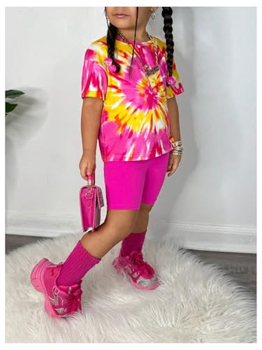 SOLY HUX Conjunto de roupas infantis para meninas, tie dye, conjunto de 2 peças, camiseta de manga c