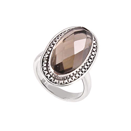 Bague quartz fumé en argent 925 sterling turc de haute joaillerie taille 52.75