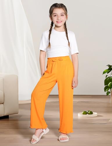 Image of Girls Wide Leg Palazzo Pant Loose Straight Cute Bow Waist Spring Summer Lightweight Dress Pant for Kids 5-14Y