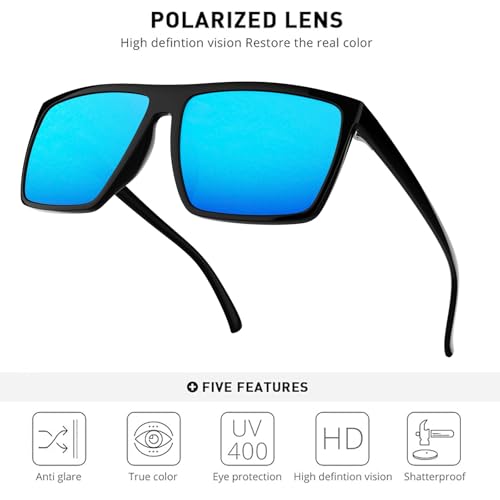 Image of MAXJULI Polarized Sunglasses for Men Lightweight TR90 UV400 Protection Square Sun Glasses Black /Blue 8142