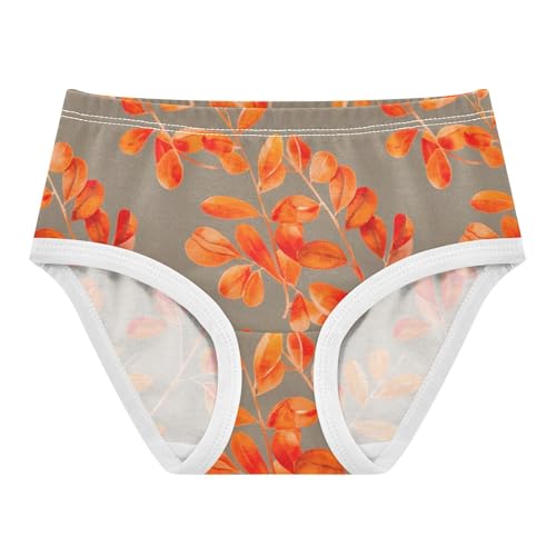 Girls Underwear Toddler 2t Cotton Panties for Girl Artistic Briefs Girls Undies Watercolor Orange Leaves - Main Image