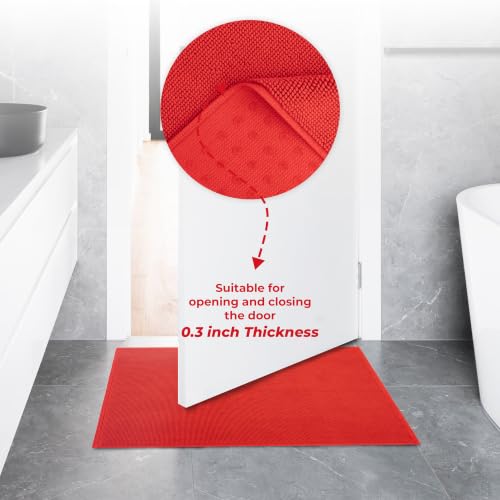 Image of American Soft Linen Bath Rug, 20 in 34 in 100% Cotton Bath Mats Rugs for Bathroom, Slip Reducer Washable Shaggy Form Area Rugs, Red Bath Rug