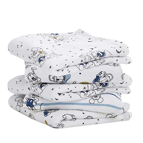 aden + anais essentials - Lange Bébé en Mousseline de Coton Musy, DISNEY, Carré 100 % Coton pour Bébé, Mickey, Qualité Premium, Nouveaux-nés, Garçon et Fille, Multicolore, 60 x 60 cm, Lot de 5