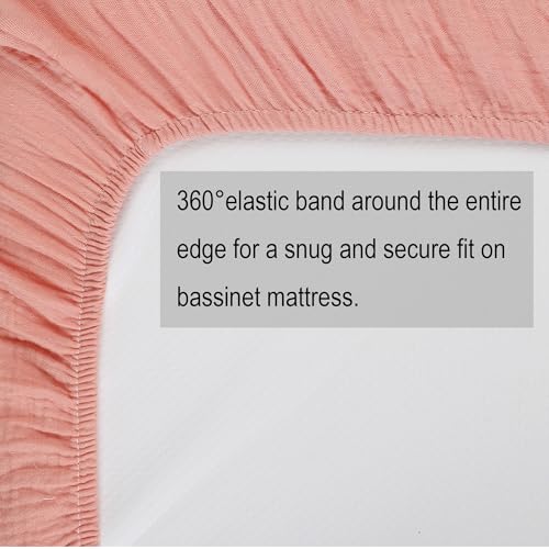 Image of Onacosht Muslin Bassinet Sheets 3 Pack, 33 inchx19 inch, Solid Pink and Feather | Compatible with Mika Micky, KoolaBaby 3-in-1, Baby Delight & Dream on Me Rectangle Bedside Mattress, baby girl,100% Cotton