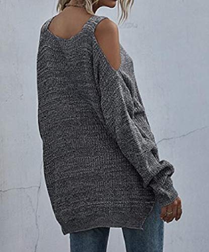 SELX Suéter feminino de manga comprida com gola redonda e vazamento, cor sólida, com cor lisa, Dark