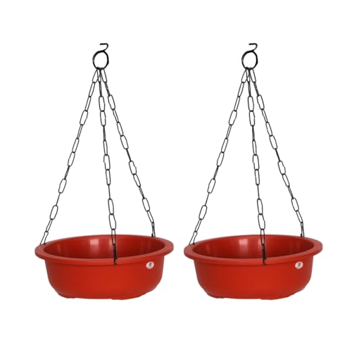 Image of GARDENS NEED 10 Inches Hanging Bird Feeder /Waterer Dish | Terracotta Plastic | Set of 2 | Round Bird Bath Station with Steel Chains & Hooks for Outdoor Garden, Patio & Balcony Decor