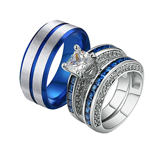 Bague princesse bleue en acier inoxydable précieux avec double anneau haut de gamme