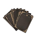 80 Sheets Stationary Writing Paper,Vintage Stationery Paper with Lines Letter Writing Paper for Office Home School Wedding Invitations and Printing Supplies,Golden-Lace, 8 Different Patterns (Black)