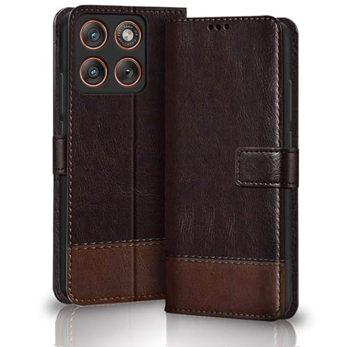 Image of TheGiftKart Flip Back Cover Case for Motorola Moto Edge 70 5G | Dual-Color Leather Finish | Inbuilt Stand & Pockets | Wallet Style Flip Back Cover for Moto Edge 70 5G (Faux Leather, Coffee & Brown)