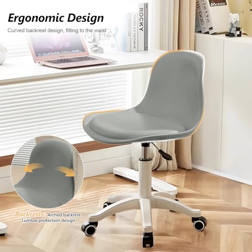 Image of JPBSTO Small Desk Chair Cute Armless Task Vanity Chair with Soft Padded Cushion, Plastic Height Adjustable Home Office Chairs for Teens Girls