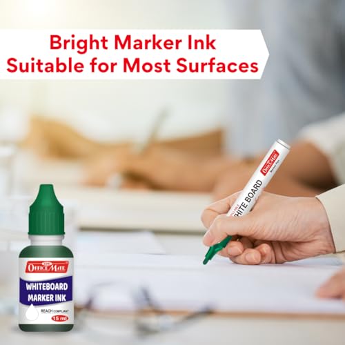 Image of Soni Officemate Whiteboard Marker Ink -15ml | Pack of 4 (Green) | Smooth, Easy Wipe, Long-Lasting Ink | Eco-Friendly & Bright