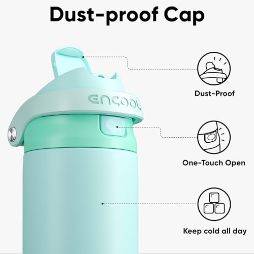 Image of ENCOOL Leakproof Insulated Water Bottle with Straw Dual-Sip Water Bottle Bag-Safe Design for Work, Commute & Gym - Keeps Drinks Cold All Day, 18 oz, Ice Blue