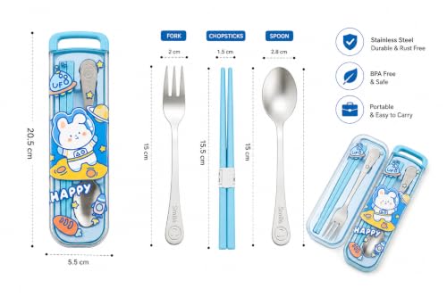 Image of Kids Cutlery Set with Box | Stainless Steel Spoon /Fork /Chopsticks | BPA-Free Food Grade Portable Lunch Utensils for School, Travel, Picnic & Camping