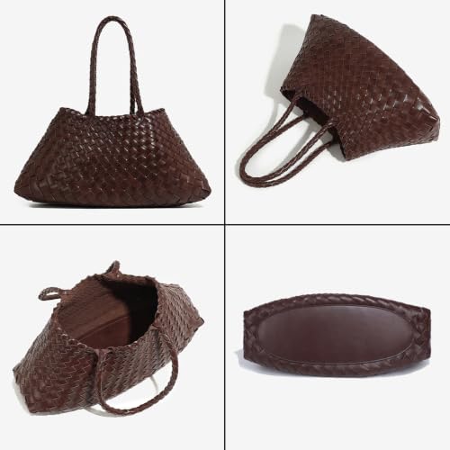 Image of Rejolly Basket Tote Bag for Women Woven PU Leather Shoulder Handbag Chic Purse