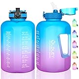 Half Gallon 64 oz Motivational Water Bottle with Time Marker/Straw/Chug 2 Lids/Cleaning Brushes,BPA...