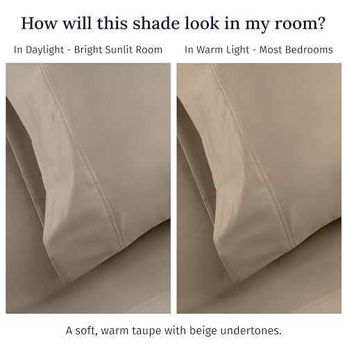 California Design Den Luxury Queen Size Sheet Set - 100% Cotton, 600 Thread Count Deep Pocket Queen Sheets, Hotel-Quality Bedding with Sateen Weave (Cool Taupe)