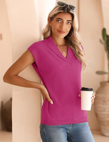 Ivicoer Sweater Vest Women V-Neck Knitted Pullover Short Cap Sleeve Collared Tops Dressy Casual 2025 Summer Fashion Trendy - Image 5