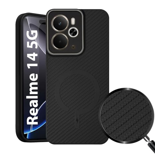 Image of LIRAMARK Rugged Carbon Fibre TPU Armor Silicone Back Cover Case for Realme 14 5G