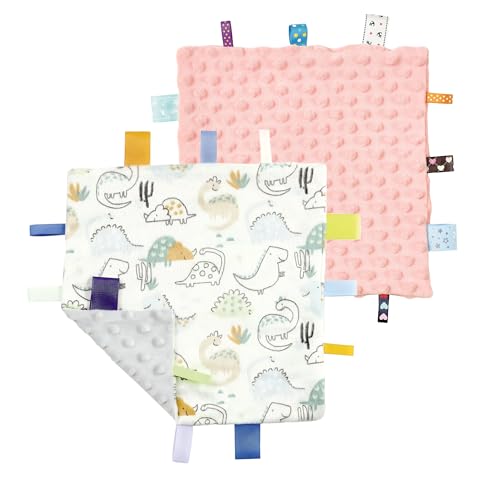 Image of CREVENT Security Blanket for Babies, Soft Baby Lovey Comforter, Sensory Plush Blanket for Baby Girls, Calming Sleep Companion, 10 inch x 10 inch 2pcs