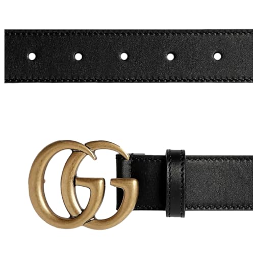 Gucci Marmont Black Leather Belt with GG Antique Brass Buckle2
