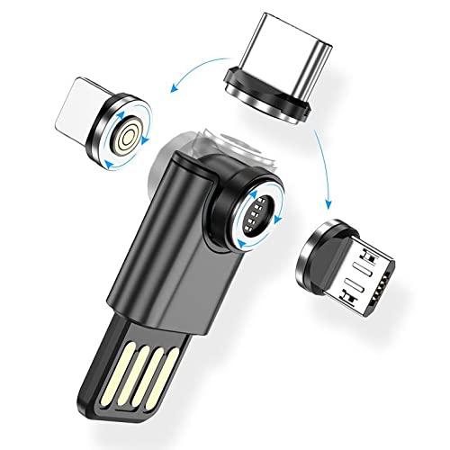 Diagram showing the magnetic connection process of the BoxWave MagnetoSync Mini Adapter, with arrows indicating how the main adapter body snaps onto the magnetic tip inserted in a device.