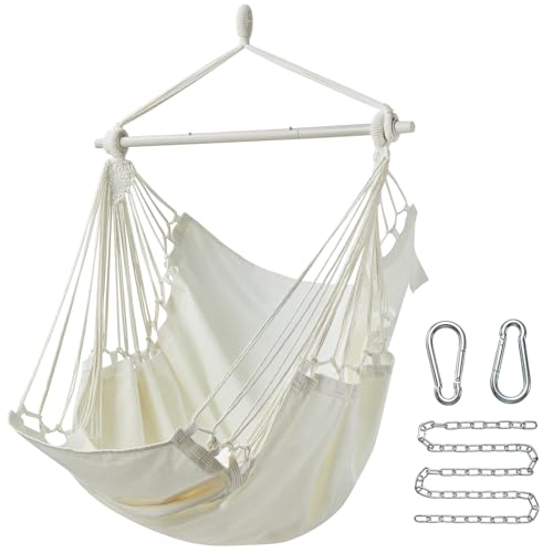 Image of CHULIM Hanging Hammock Chair Swing MAX 500 lbs Outdoor Hanging Chair with Footrest Indoor Swing Chair with Portable Steel Spreader Bar and Hardware Kit for Bedroom Living Room Patio Porch - White