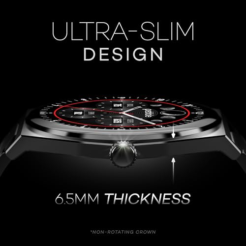 Image of Pebble Royale Steel Luxury Metal Smartwatch | Ultra-Slim Stainless Steel Body, 1.43 inch Ultra AMOLED Display, Always-On Display, Bluetooth Calling, DIY Watch Faces (Black)