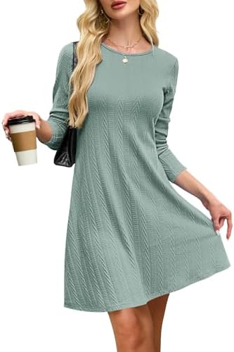 AUSELILY Damen Strickkleid Langarm Elegantes A Linie Kurz Pulloverkleid | Weiches strickkleid damen aus Viskose mit Textur. Rundhalsausschnitt & A-Linie für ein stilvolles herbstkl