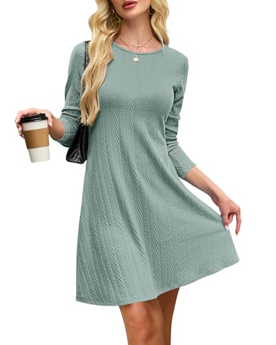 AUSELILY Kleid Herbst Damen Strickkleid Leichtes Winterkleider Damen Herbstkleid Langarm Kleid Elegantes Pulloverkleid Rundhalsausschnitt