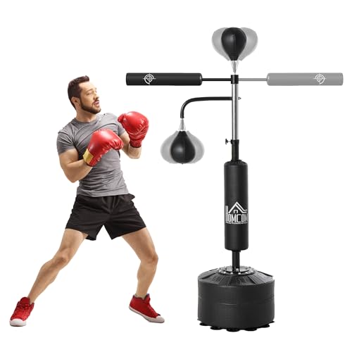 HOMCOM Sacco Boxe da Terra 4 in 1 con 2 Speedball, Barra Girevole per Riflessi e Sacco per Pugilato,...