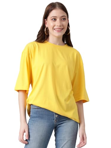 Image of KOTTY Women's Cotton Blend Solid Oversized T-Shirts