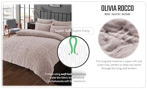 Olivia Rocco Leaf Teddy Fleece Duvet Cover Set Easy Care Quilt Bedding Sets with Pillow Case Thermal Warm Cosy Super Soft Fluffy Comforter Bed linens - Image 4