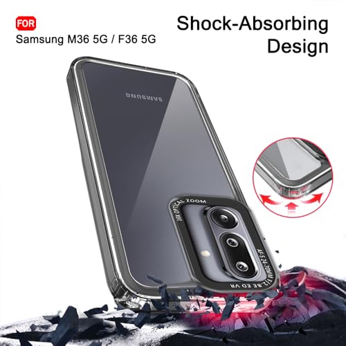 Image of TheGiftKart Hybrid Shockproof Back Cover Case for Samsung Galaxy M36 5G / F36 5G | Stylish Camera Border | Electroplated Buttons | Crystal Clear Hard Back Cover Case (TPU & PC, Smoked Bumper)